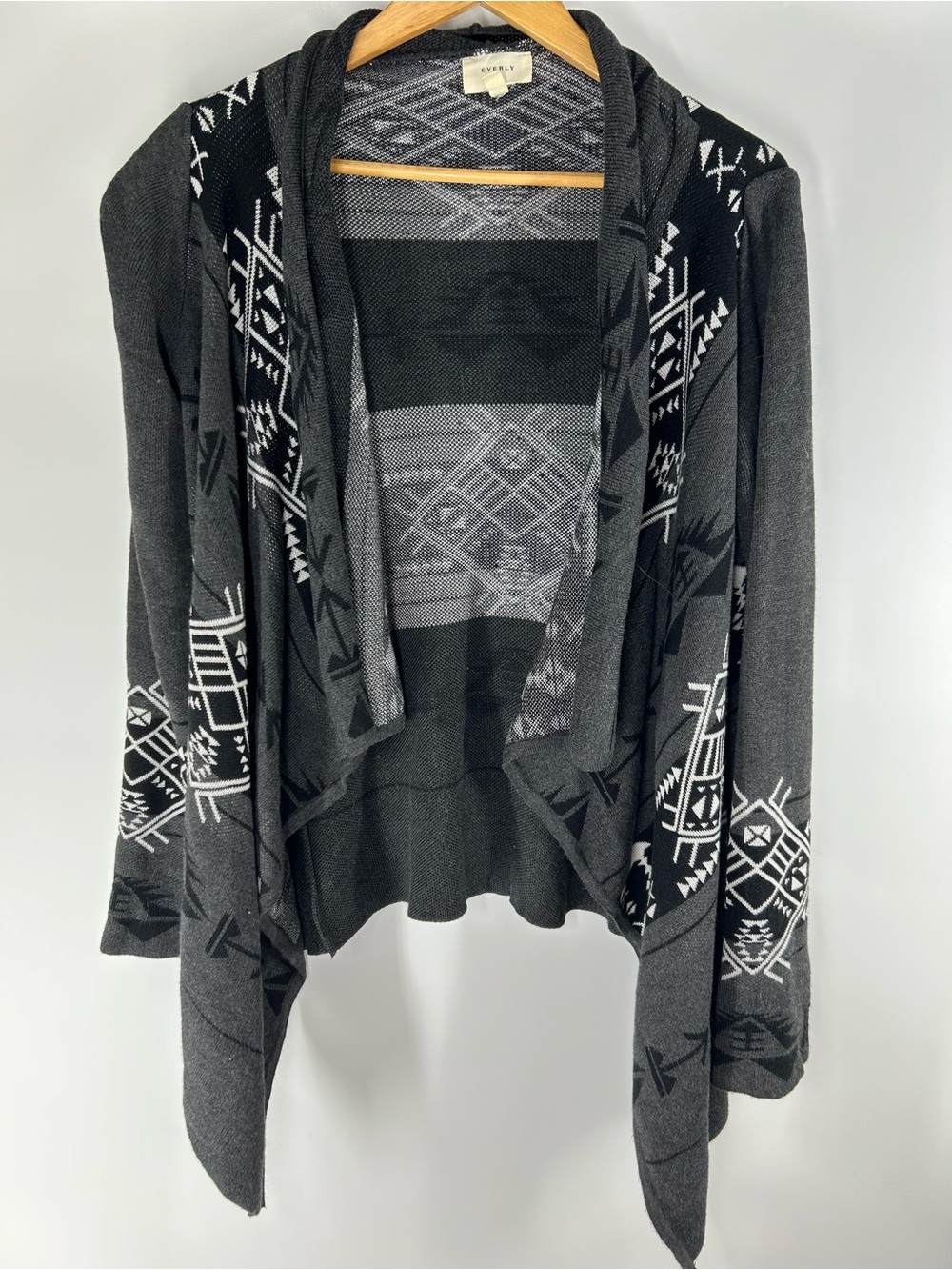 Everly Black and Gray Aztec Open-Front Cardigan